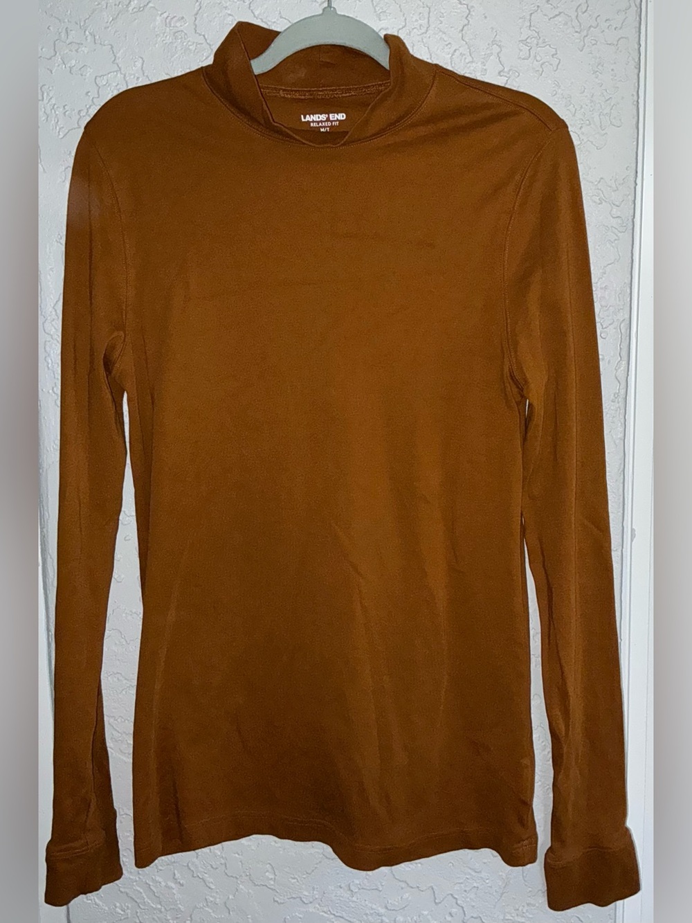 Lands' End Mock Turtleneck Long Sleeve Top in Rust Brown